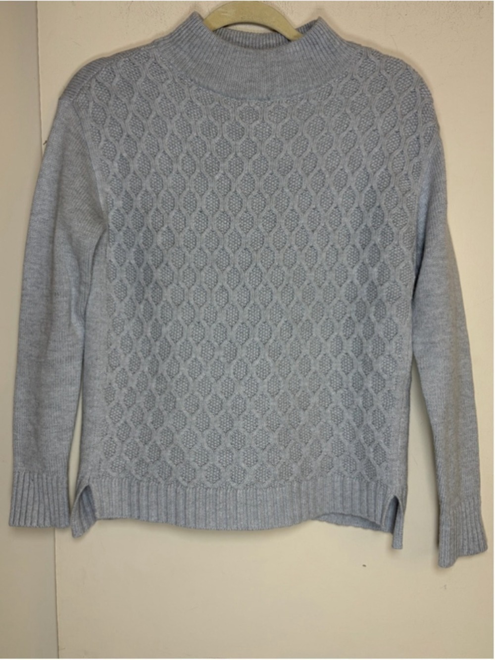 Talbots Heather Gray Honeycomb High-Low Cable Knit Mock Neck Sweater Size XS
